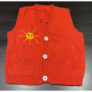 Vtg Toddler Sweater Vest 3T Red Whimsical Giraffe Lion Knit Button Front READ